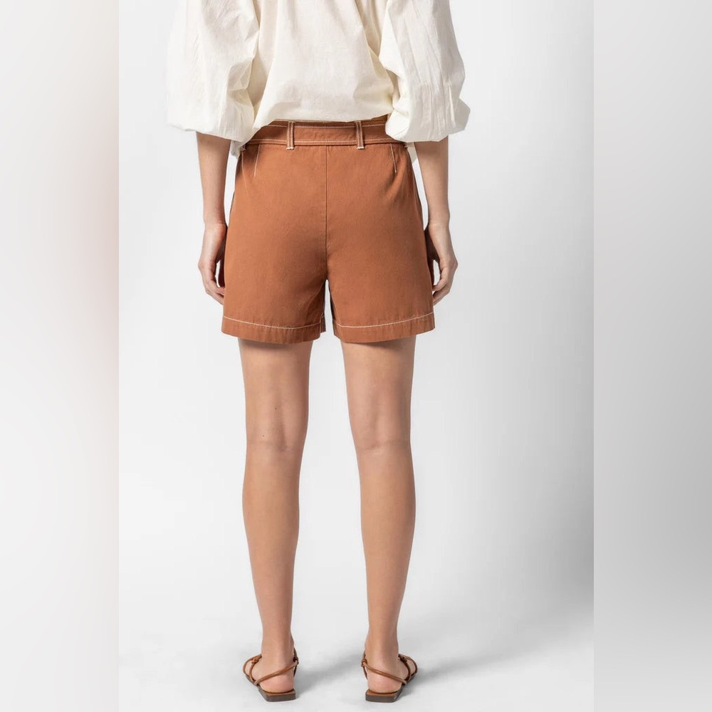 Lilla P Neutral Casual Bronze Cotton Canvas Tie Belt Shorts 6 - Picture 2 of 11